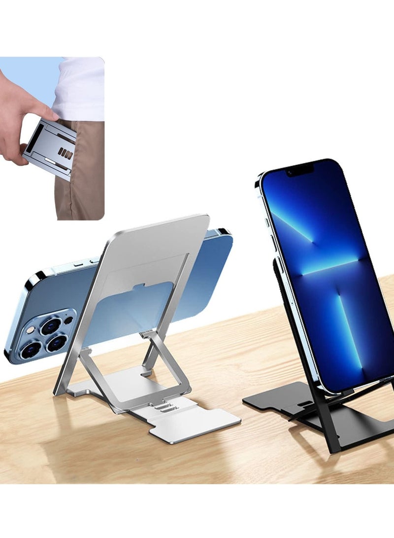 Excefore Ultra Thin Portable Foldable Cell Phone Stand, Adjustable Folding Stand for Travel, Compatible with iPhone, Smartphones, and iPad Tablets (4-12in) (2pc/Black,silvery) - Image 1
