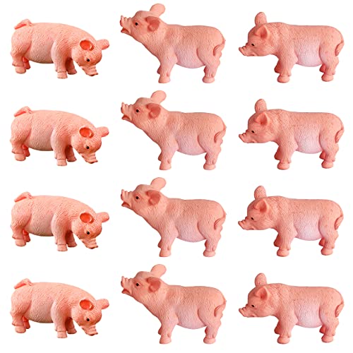 MAOMIA 12Pcs Realistic Pig Figure Animal Toys Set Cake Topper Micro Landscape Decor Fairy Garden Miniature Piggy Figurines Collection Playset for Christmas Birthday Gift Desk Decorations - Image 1