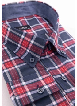 Tudors Plus Size Long Sleeve Plaid Piped Collar Button-Down Men's Shirt  - Image 1