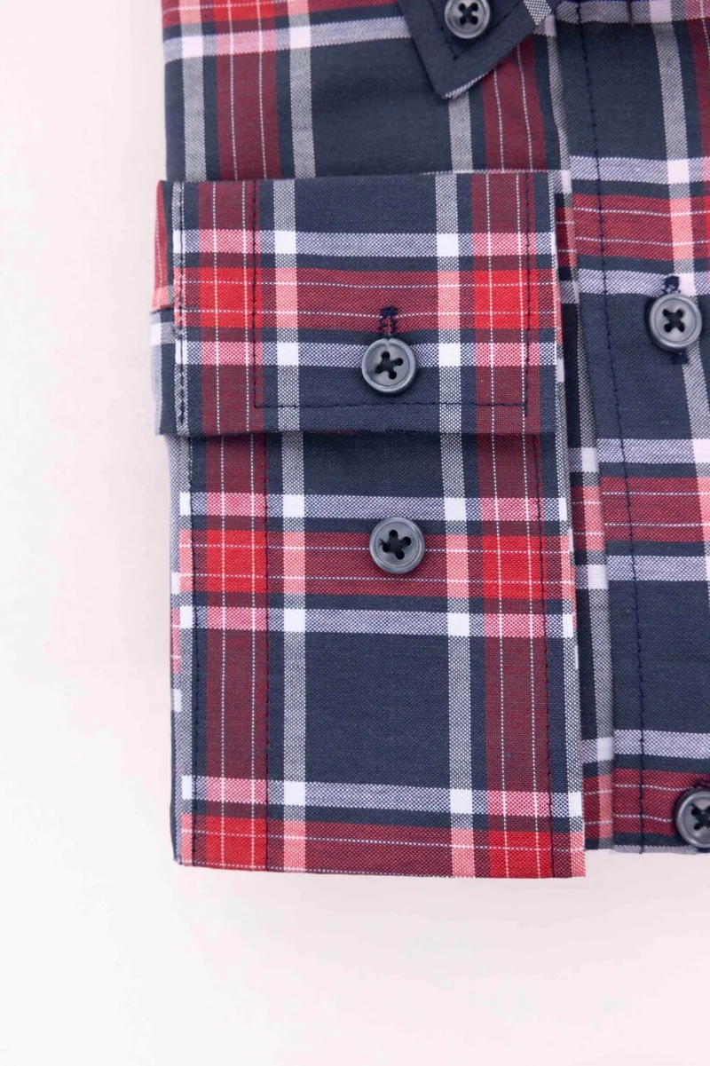 تودورس Plus Size Long Sleeve Plaid Piped Collar Button-Down Men's Shirt