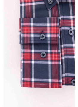 Tudors Plus Size Long Sleeve Plaid Piped Collar Button-Down Men's Shirt  - Image 3