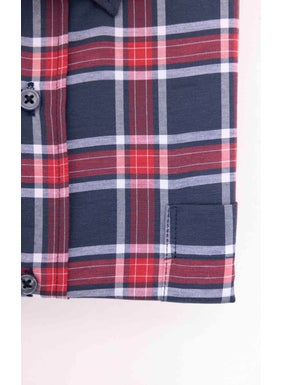 Tudors Plus Size Long Sleeve Plaid Piped Collar Button-Down Men's Shirt  - Image 4