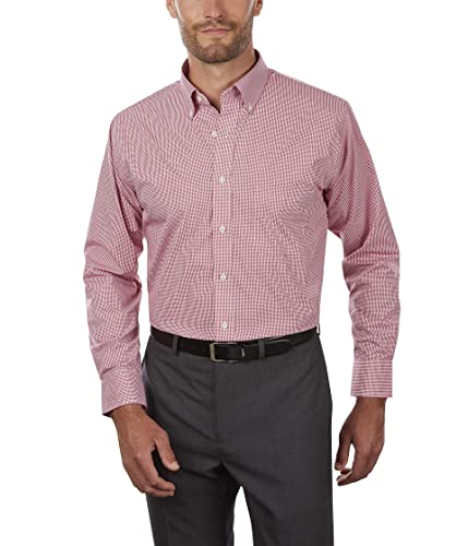 Van Heusen قميص رسمي بأزرار وياقة قابلة للتعديل للرجال من فان هيوزن، نمط غينغهام، أحمر حناء، كبير - Image 1