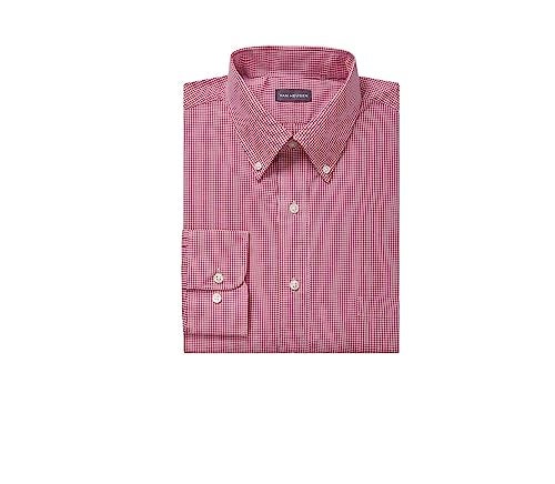 Van Heusen قميص رسمي بأزرار وياقة قابلة للتعديل للرجال من فان هيوزن، نمط غينغهام، أحمر حناء، كبير - Image 3