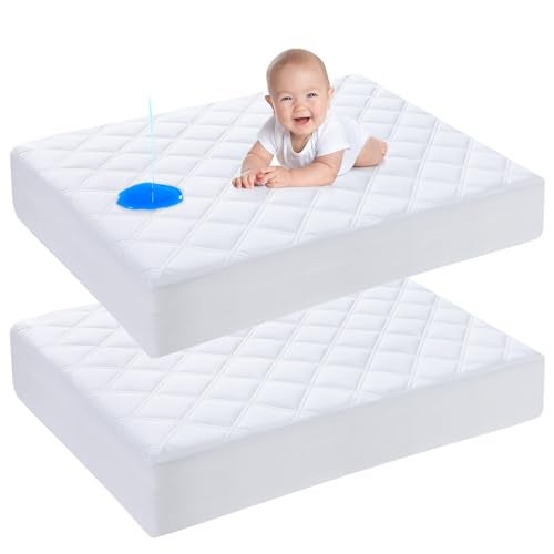 Yoofoss Waterproof Pack and Play Mattress Protector 2 Pack, Quilted Pack and Play Mattress Pad Cover Ultra Soft and Breathable, Playpen/Playard Mattress Sheet for Standard Pack n Play Size 39''x27'' - Image 1