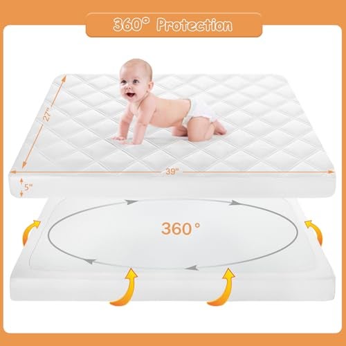Yoofoss Waterproof Pack and Play Mattress Protector 2 Pack, Quilted Pack and Play Mattress Pad Cover Ultra Soft and Breathable, Playpen/Playard Mattress Sheet for Standard Pack n Play Size 39''x27'' - Image 5