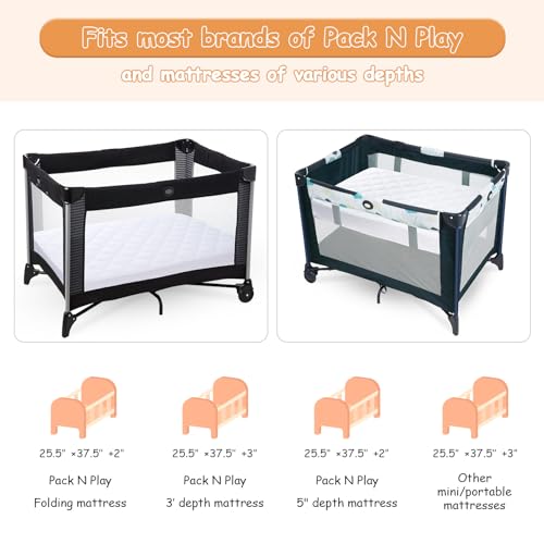 Yoofoss Waterproof Pack and Play Mattress Protector 2 Pack, Quilted Pack and Play Mattress Pad Cover Ultra Soft and Breathable, Playpen/Playard Mattress Sheet for Standard Pack n Play Size 39''x27'' - Image 4