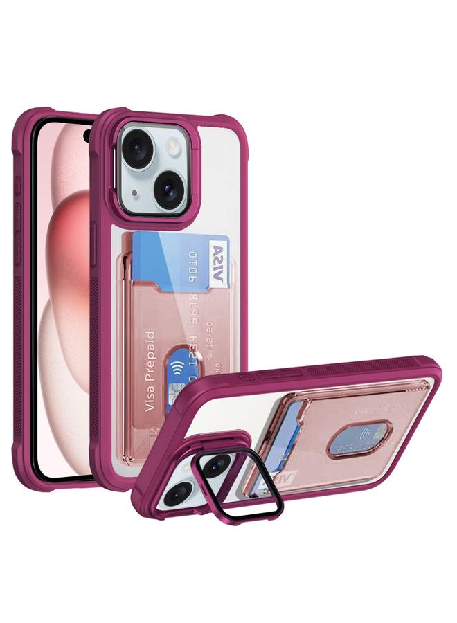 Zaboon For iPhone 15 Card Bag Holder Acrylic Hybrid TPU Phone Case(Red)