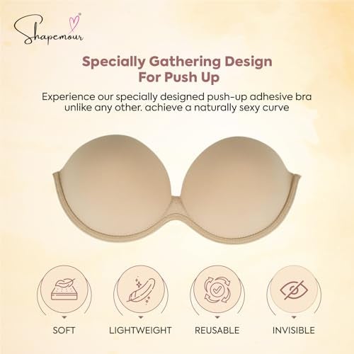 SHAPEMOUR Stick-On Strapless Bra for Women, Backless Invisible Push-Up Adhesive Bra with Strong Hold, Reusable Nipple Cover for Backless and Plunge Outfits (in, Cup Band, C, Regular, Skin) - Image 4