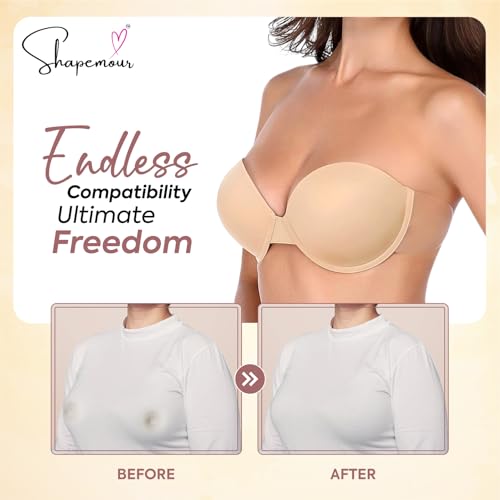SHAPEMOUR Stick-On Strapless Bra for Women, Backless Invisible Push-Up Adhesive Bra with Strong Hold, Reusable Nipple Cover for Backless and Plunge Outfits (in, Cup Band, C, Regular, Skin) - Image 5
