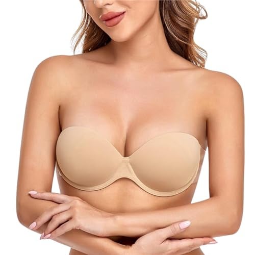 SHAPEMOUR Stick-On Strapless Bra for Women, Backless Invisible Push-Up Adhesive Bra with Strong Hold, Reusable Nipple Cover for Backless and Plunge Outfits (in, Cup Band, C, Regular, Skin) - Image 1