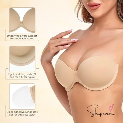 SHAPEMOUR Stick-On Strapless Bra for Women, Backless Invisible Push-Up Adhesive Bra with Strong Hold, Reusable Nipple Cover for Backless and Plunge Outfits (in, Cup Band, C, Regular, Skin) - Image 2