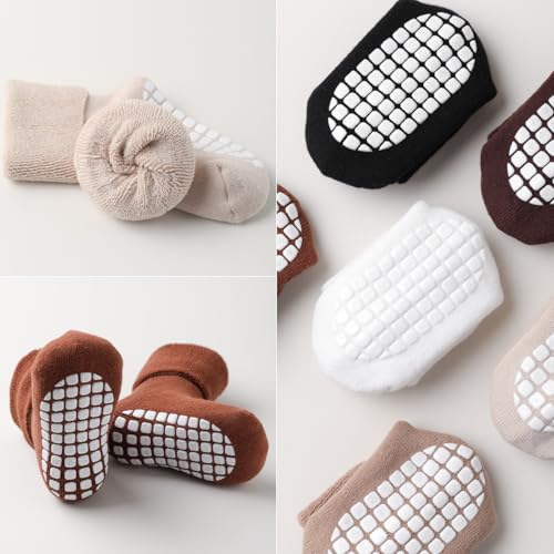 EPEIUS Toddler Non Slip Socks 6 Pack,Terry Cotton Turn Cuff Socks for Boys & Girls,Thick Warm Winter Sock 2-4 Years Brown 6 Pack,M - Image 5