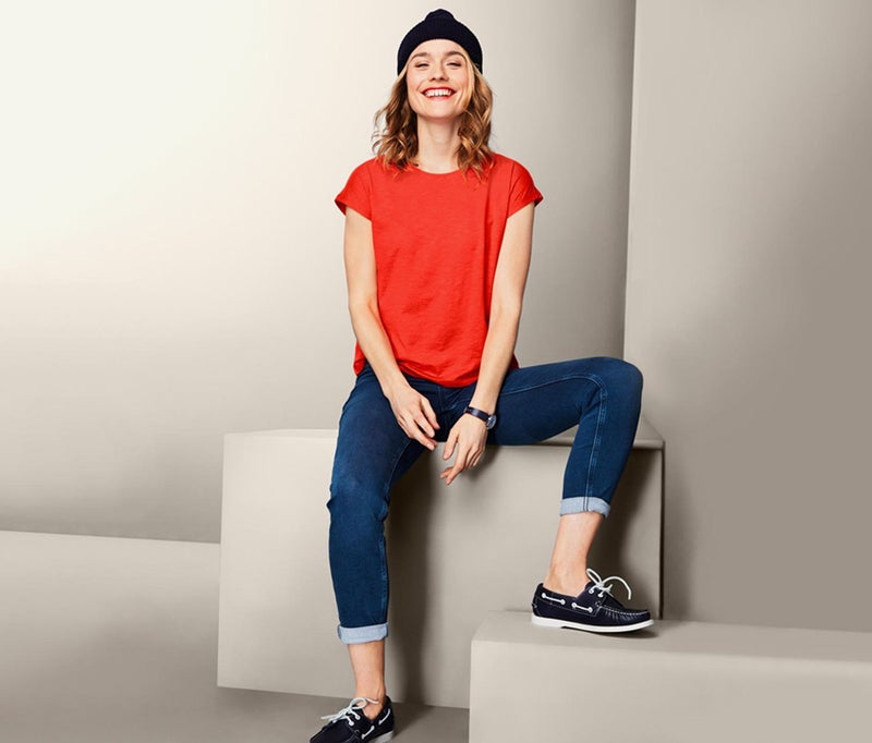 Tchibo Women Round Neck Plain Short Sleeve T-shirt, Orange - Image 1