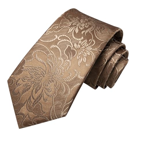 Hi-Tie Silk Paisley Ties for Men Necktie Pocket Square Cufflinks Set Foral Tie Sets Formal Business,Khaki - Image 4