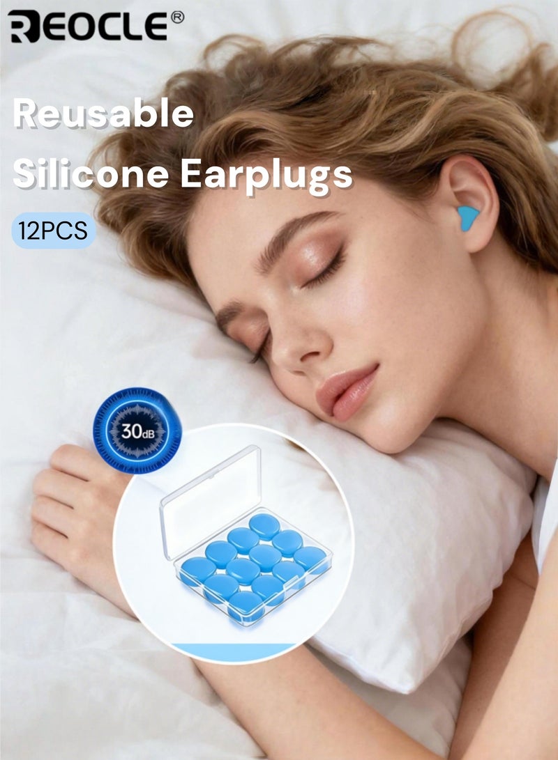 REOCLE 12pcs Reusable Silicone Earplugs Sleep Earplugs Snoring Prevention Shape at Wear Soft Fit Comfortable Design Suitable for Swimming Sleeping Diving - Image 1