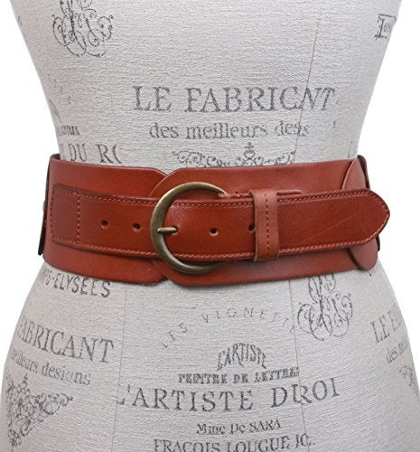 Beltiscool Ladies 3" (75 mm) Wide High Waist Round Disk Linked Braided Cowhide Top Full Grain Leather Belt, Tan | 34" - Image 3