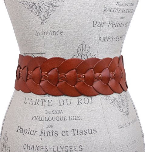 Beltiscool Ladies 3" (75 mm) Wide High Waist Round Disk Linked Braided Cowhide Top Full Grain Leather Belt, Tan | 34" - Image 4