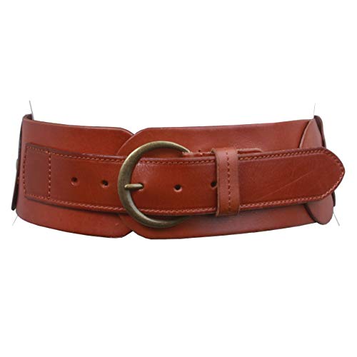 Beltiscool Ladies 3" (75 mm) Wide High Waist Round Disk Linked Braided Cowhide Top Full Grain Leather Belt, Tan | 34" - Image 1