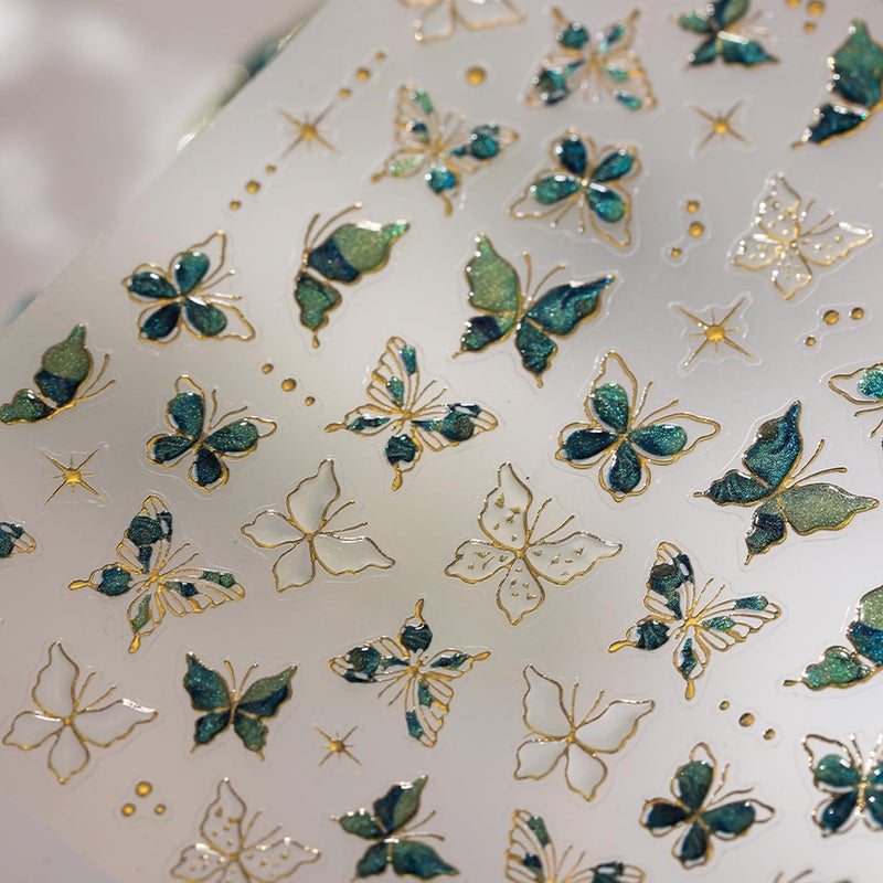 LYLYNB Butterfly Nail Art Stickers Decals, 5D Embossed Nail Art Supplies Cute Nail Design Green Butterfly Nail Decals for Nail Art Self Adhesive Gold Butterfly Nail Stickers for Women DIY Manicure Art 1Pcs - Image 5