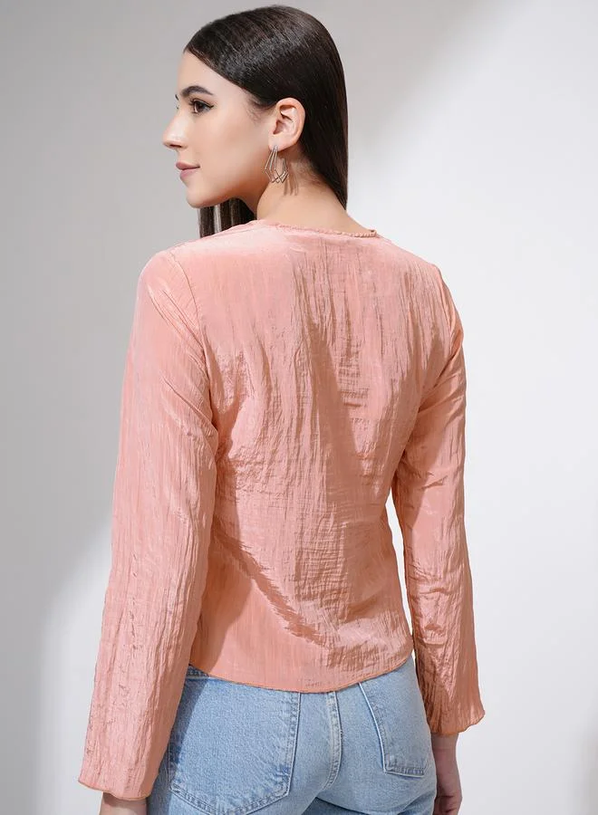 Tokyo Talkies Tokyo Talkies Textured V-Neck Buttoned Top