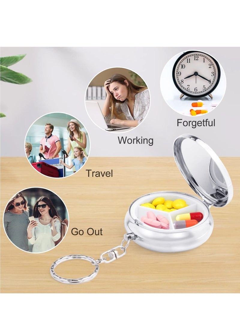 SYOSI Mini Pill Case, 6pack Metal Pill Case Round Medicine Holder Container with Keychain, Protable Tablet Organizer Box with 3 Compartments for Medicine, Supplement, Vitamin, Fish Oils - Image 4