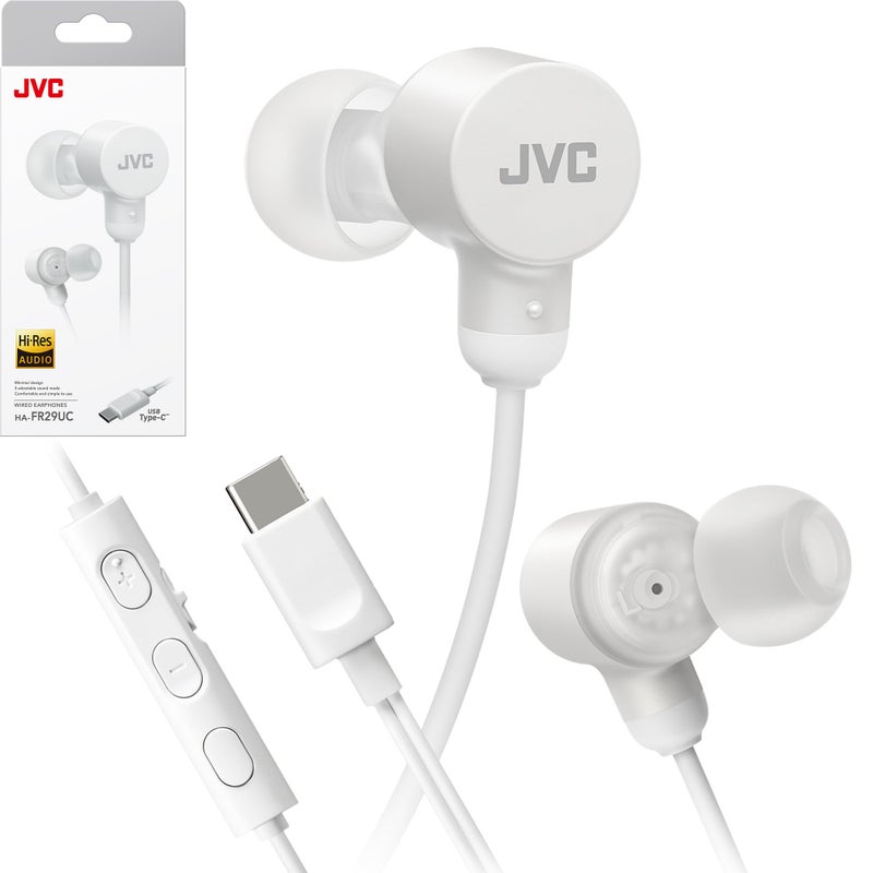 JVC Wired USB-C Earbuds - Noise Isolation - DAC - Hi-Res Audio - Built-in Mic with Mute - Comfortable Silicone Ear Tips - 3 Button Remote â€“ Plug & Play - HAFR29UC - Image 1