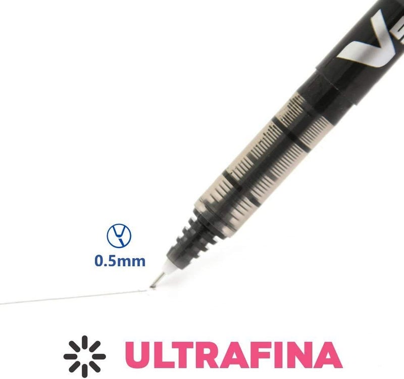 PILOT مجموعة أقلام رولر بول بكس V5 بألوان متنوعة 0.5 مم رأس رفيع 0.3 مم عرض خط - 1 من كل 7 ألوان - أسود أحمر أزرق أخضر بنفسجي وردي أزرق فاتح - Image 3