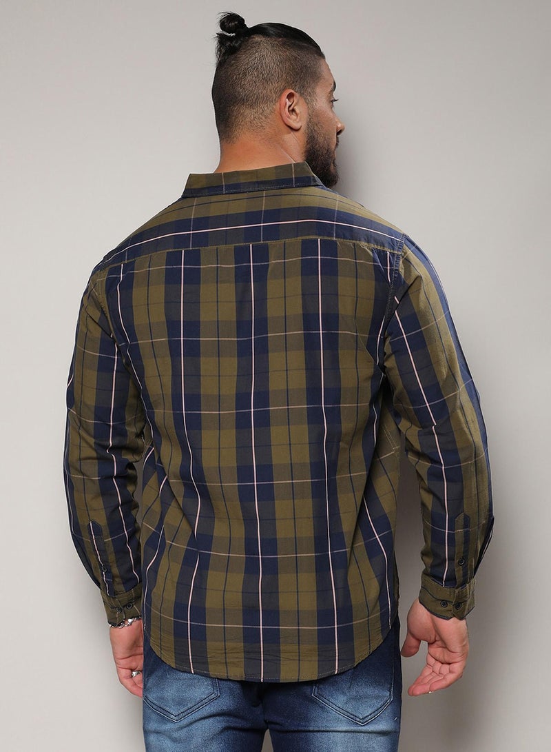 Instafab Plus Men's Olive Green Tartan Plaid Shirt For Casual Wear | Spread Collar | Long Sleeve | Button Closure | Cotton Shirts Crafted With Comfort Fit For Everyday Wear - Image 5