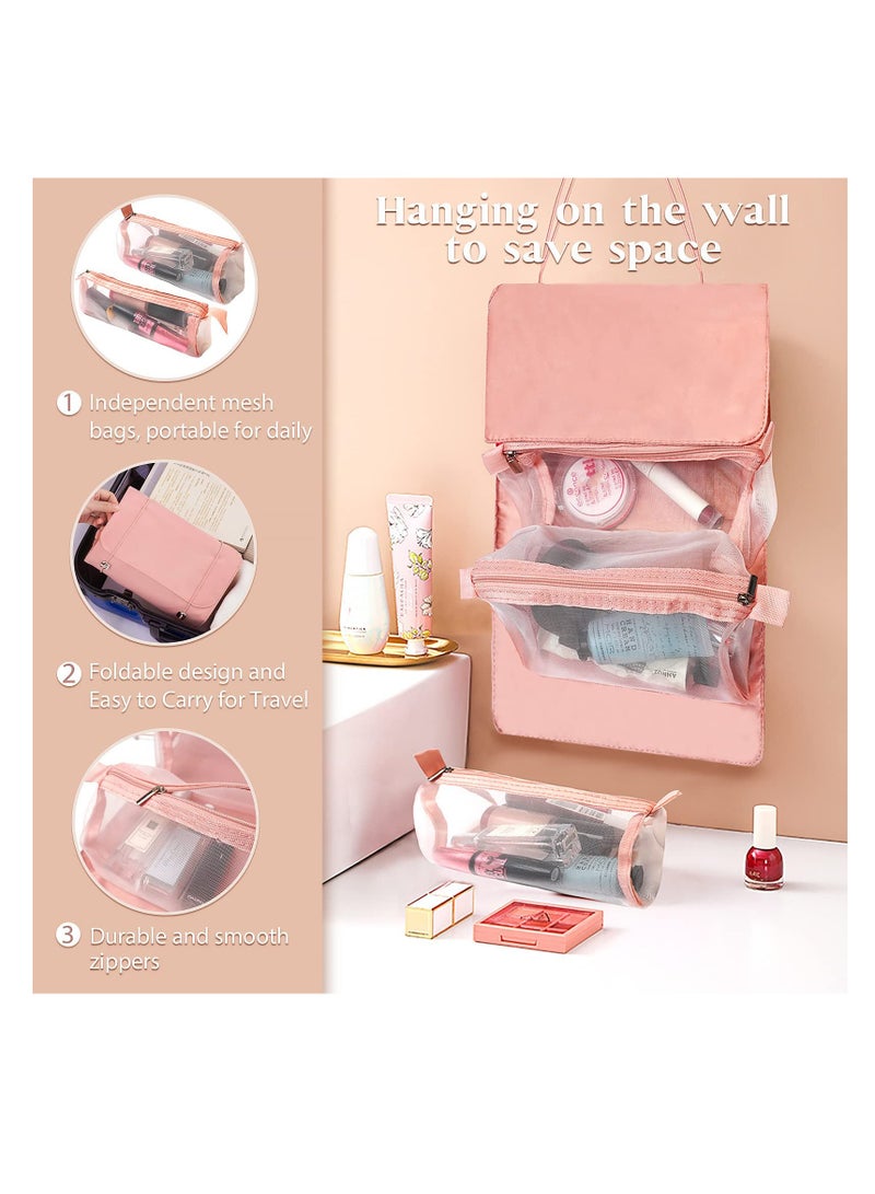 Travel-Friendly Makeup Bag for Women - Portable Cosmetic Organizer with 4 Detachable Pouches, Perfect for Toiletries & Accessories (Pink) - Image 4