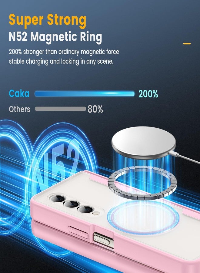 Caka جراب Caka لهاتف سامسونج جالاكسي زد فولد 4 [متوافق مع MagSafe] [حماية للمفصلات] [واقي شاشة مدمج عالي الدقة] غطاء هاتف مغناطيسي صلب شفاف مقاوم للصدمات لهاتف فولد 4 - وردي - Image 3