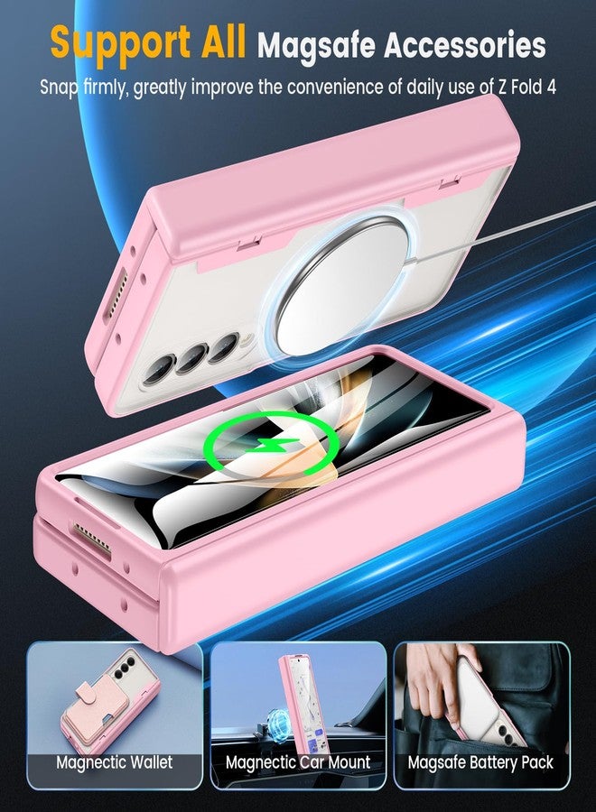 Caka جراب Caka لهاتف سامسونج جالاكسي زد فولد 4 [متوافق مع MagSafe] [حماية للمفصلات] [واقي شاشة مدمج عالي الدقة] غطاء هاتف مغناطيسي صلب شفاف مقاوم للصدمات لهاتف فولد 4 - وردي - Image 4