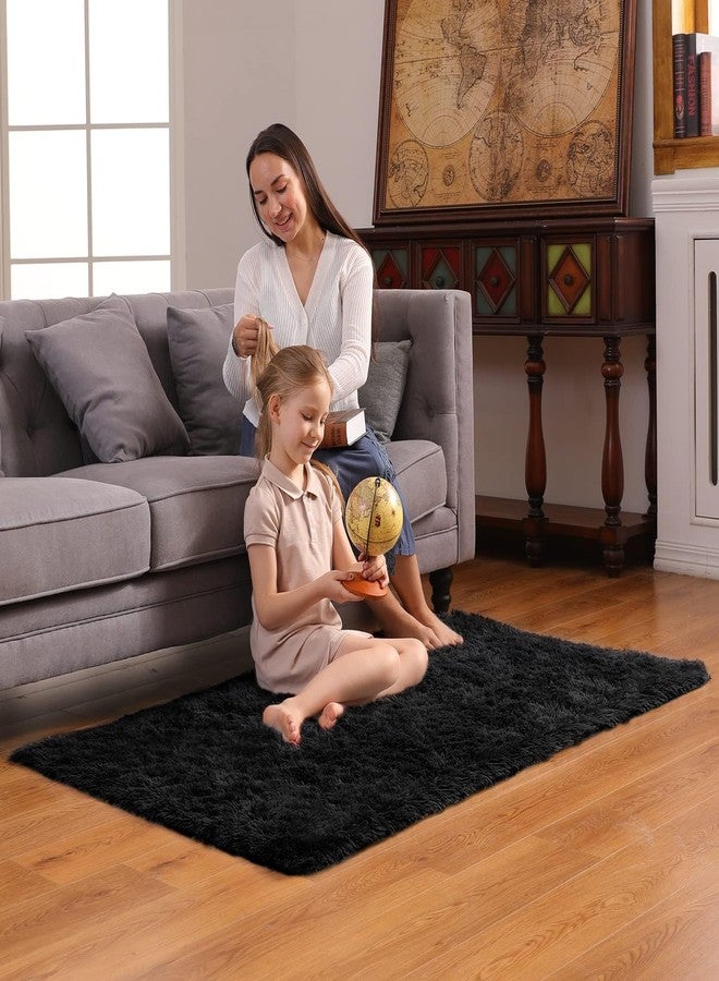 Ophanie 3x5 Black Rugs for College Dorm, Bedroom Small Area Rug, Non-Slip Fluffy Shaggy Bedside Soft Shag Fuzzy Plush Carpet for Kids Boys Teen Home Decor Aesthetic, Nursery - Image 3