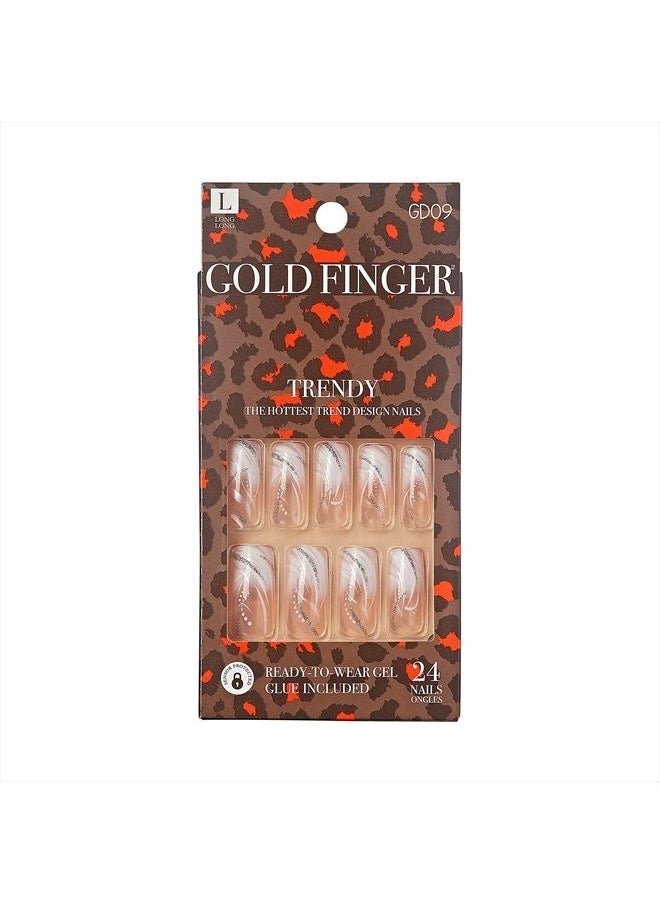 Goldfinger Gold Finger Full Cover Nails Gel Glam Ready to Wear Gel Manicure Long Nails  - Image 1
