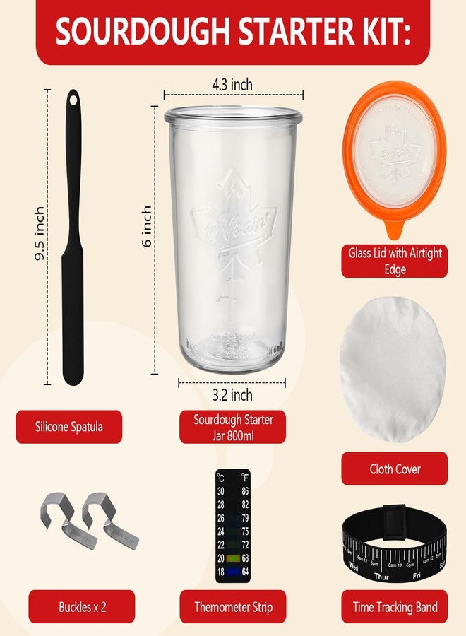TKVAZK Sourdough Starter Kit, Sourdough Starter Jar Glass Wide Mouth, Sourdough Kit with Thicken Sourdough Glass Jar 27oz, Spatula, Thermometer, Cloth Cover, Feeding band, Sourdough Bread Baking Supplies - Image 2