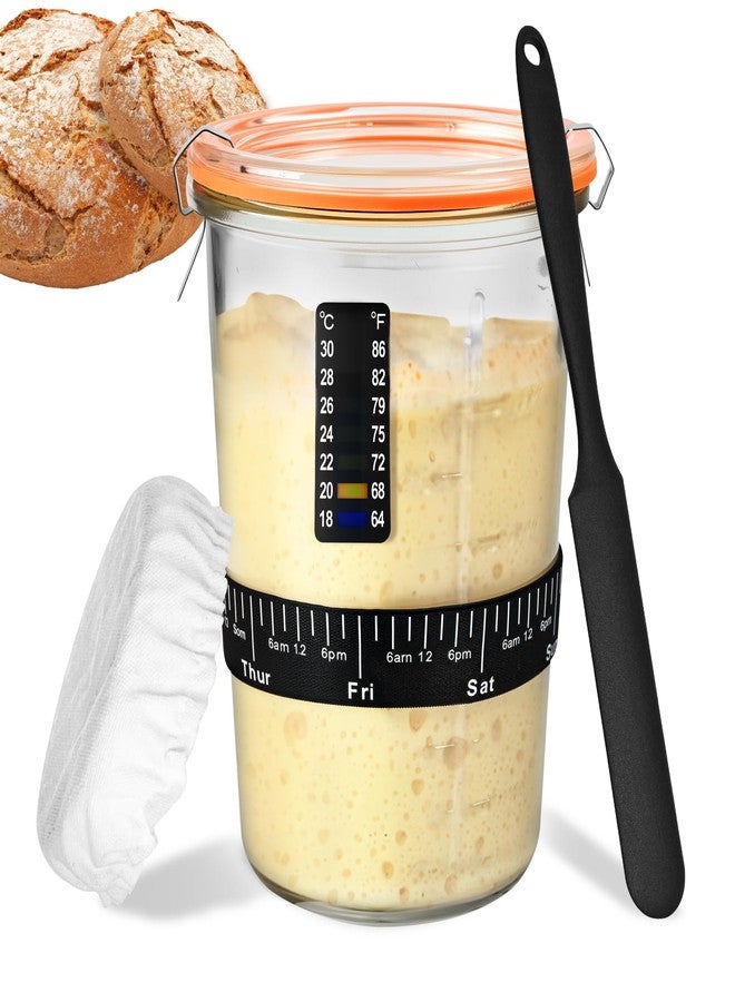 TKVAZK Sourdough Starter Kit, Sourdough Starter Jar Glass Wide Mouth, Sourdough Kit with Thicken Sourdough Glass Jar 27oz, Spatula, Thermometer, Cloth Cover, Feeding band, Sourdough Bread Baking Supplies - Image 1