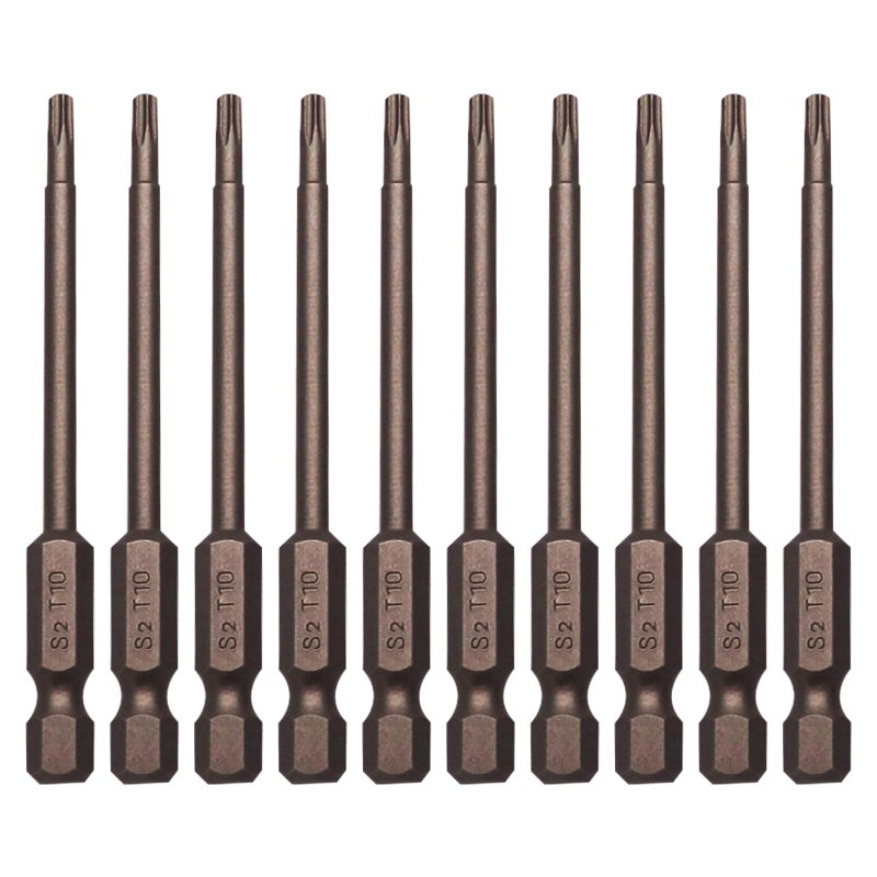 Sipery 10Pcs Magnetic Torx Head Screw Driver Bits 75mm/3inch Long 1/4inch Hex Shank Security Tamper Proof Magnetic Torx Bit T10