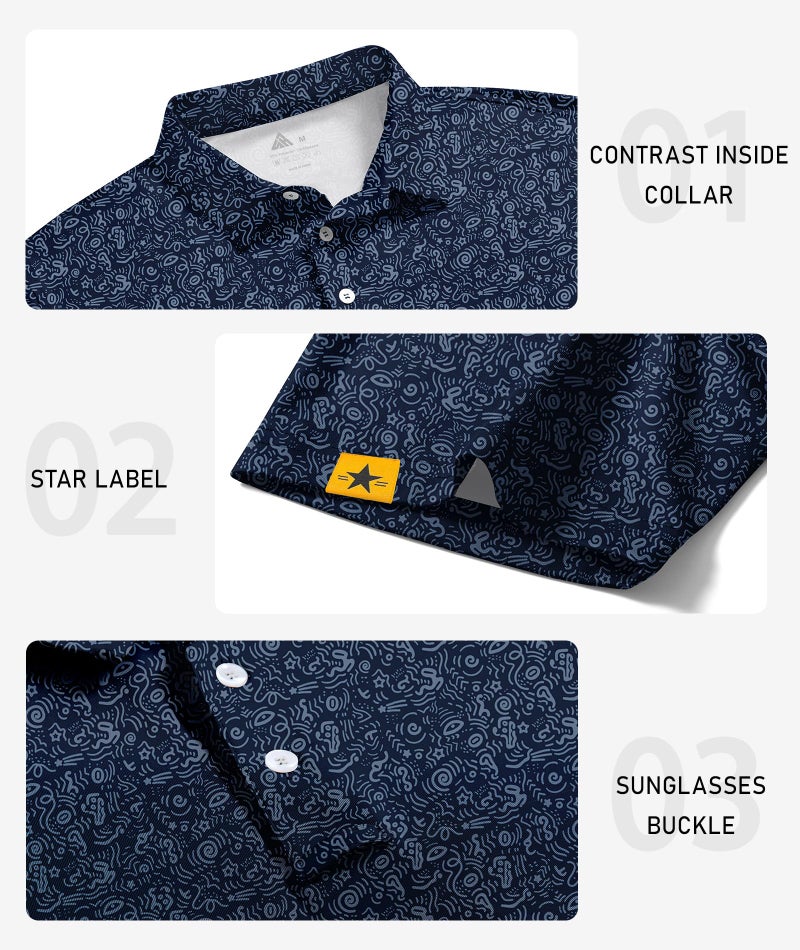 ZITY 5 Pack Mens Golf Shirt Short Sleeve UPF 50+ Moisture Wicking Performance Print Patterns Casual Golf Polo Shirts for Men Blackishgreen Tealblue Lightblue Navy Colorfuldots X-Large - Image 3