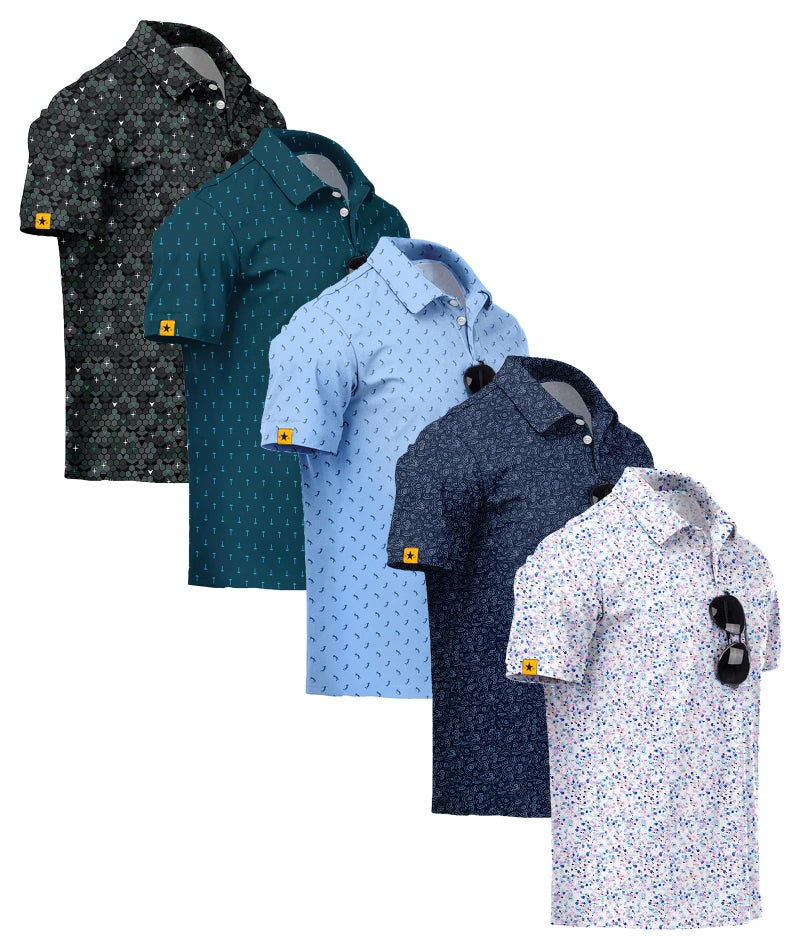 ZITY 5 Pack Mens Golf Shirt Short Sleeve UPF 50+ Moisture Wicking Performance Print Patterns Casual Golf Polo Shirts for Men Blackishgreen Tealblue Lightblue Navy Colorfuldots X-Large - Image 1