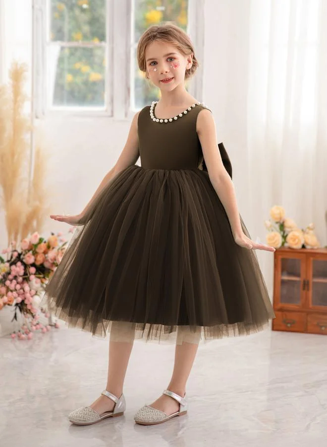 تايك تو فستان بناتي بفيونكة ولؤلؤ