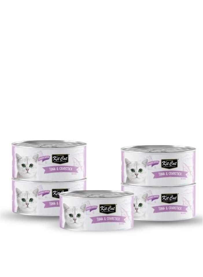 Kit Cat 5 PC's Kit Cat Tuna & Crabstick Wet Cat Food 80g Cans - Image 1