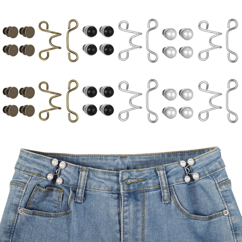 XINRUI 36 Pieces Pant Waist Tightener Adjustable Jean Buttons Pins for Loose Jeans, No Sewing Required Jean Buttons Waistband Extenders Pants Clips Fit Instant Button - Image 5