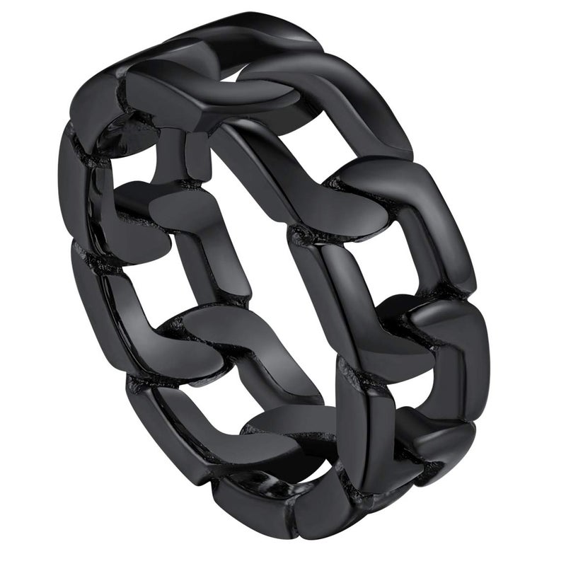 ChainsPro Mens Cool Rings Stainless Steel Band Rings Size 9 Cuban Curb Link Ring Black Rings for Men - Image 1