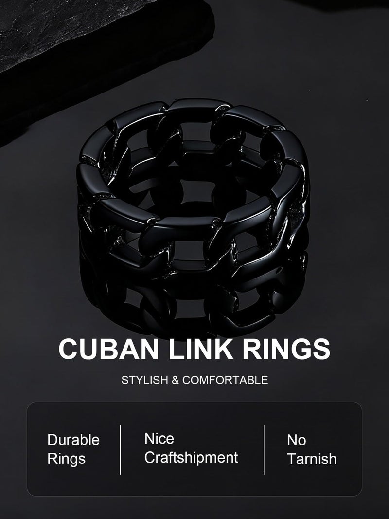 ChainsPro Mens Cool Rings Stainless Steel Band Rings Size 9 Cuban Curb Link Ring Black Rings for Men - Image 4
