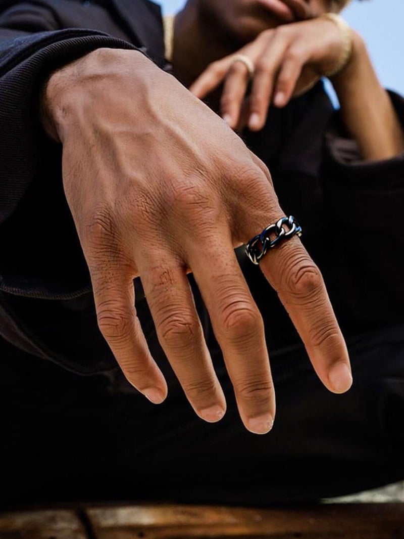 ChainsPro Mens Cool Rings Stainless Steel Band Rings Size 9 Cuban Curb Link Ring Black Rings for Men - Image 3