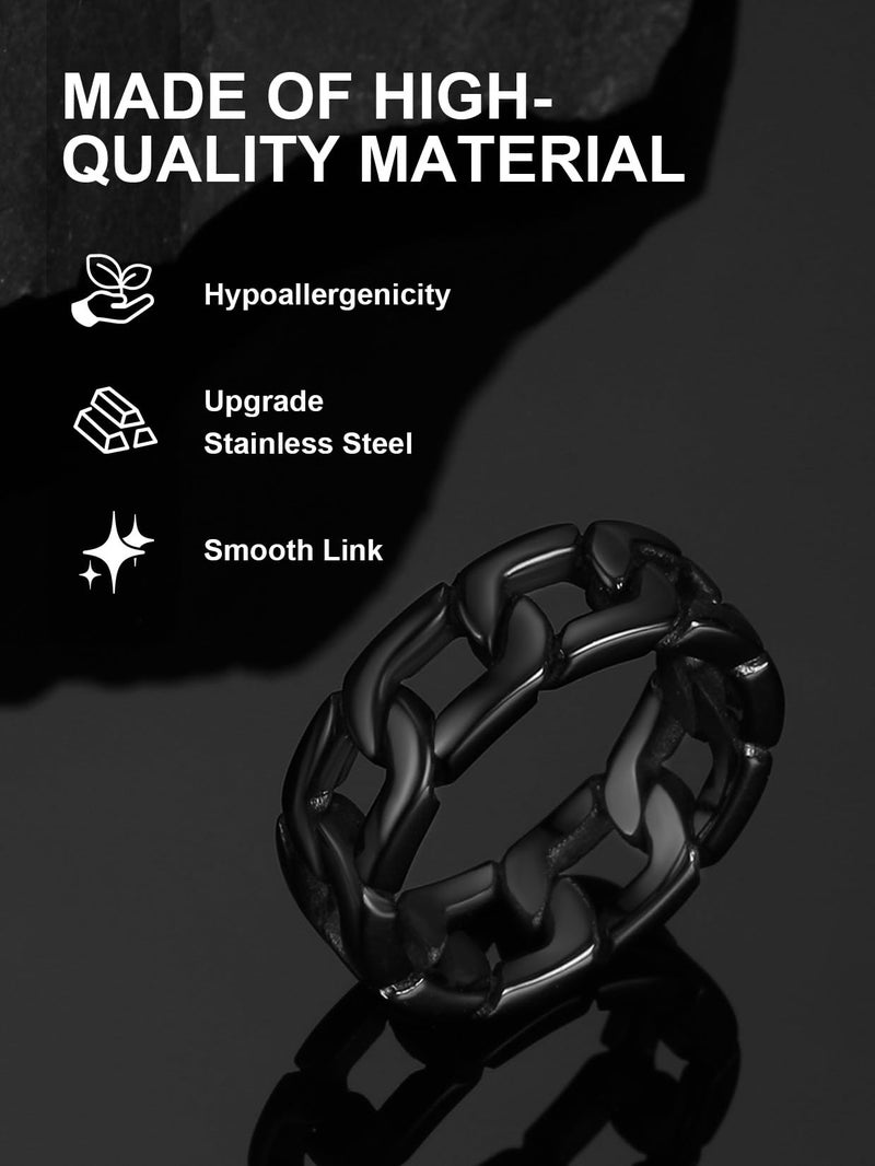 ChainsPro Mens Cool Rings Stainless Steel Band Rings Size 9 Cuban Curb Link Ring Black Rings for Men - Image 5