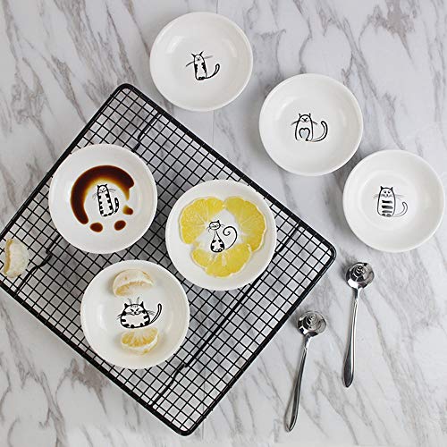 FUYU 6pcs Cute Cat Ceramic Sauce Plate, Snack Plate, Side Dish, 4 inches - Image 4