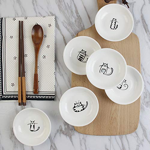 FUYU 6pcs Cute Cat Ceramic Sauce Plate, Snack Plate, Side Dish, 4 inches - Image 3