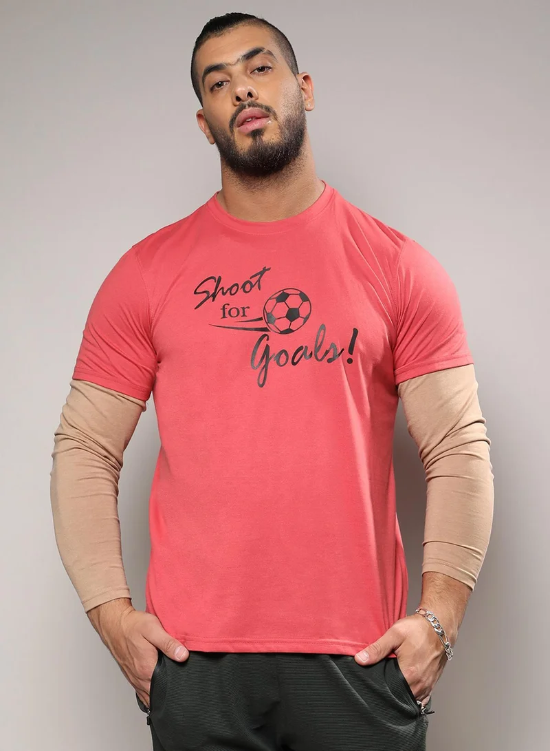 انستافاب بلس تيشيرت رجالي أحمر مطبوع عليه    بتصميم سكيت بياقة دائرية وأكمام طويلة، مريح للارتداء اليومي