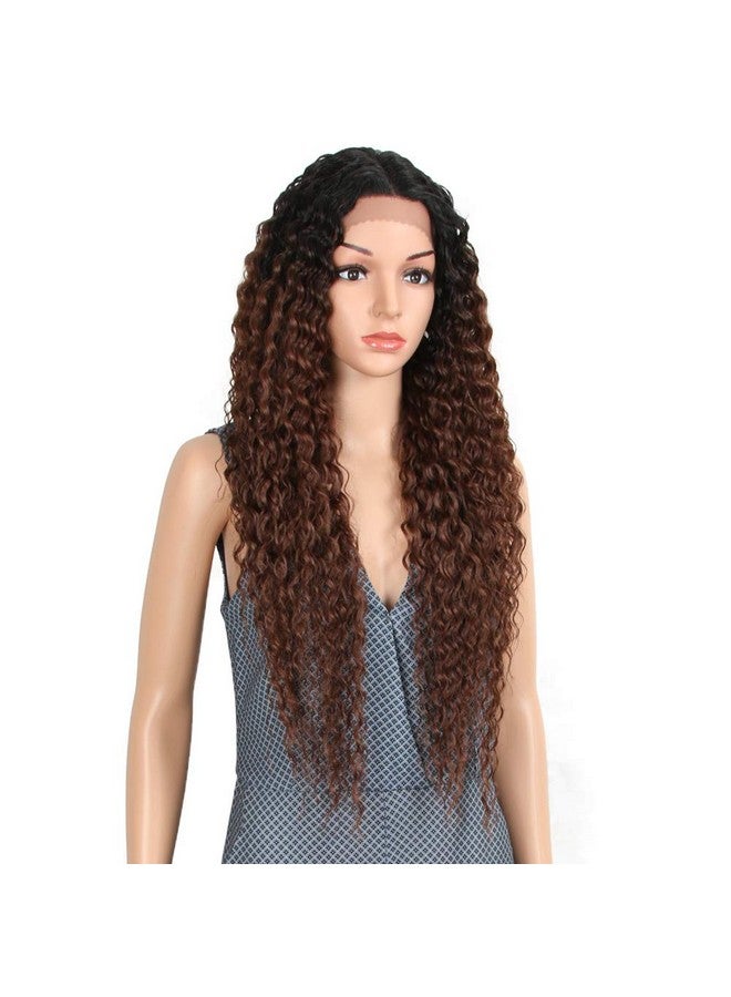 جويدر باروكة أمامية من الدانتيل بلون بني أومبير بطول 28 بوصة، باروكة صناعية صغيرة مجعدة ومموجة للنساء ذوات البشرة السوداء، كثافة 130% (Tt1B/33) - Image 1